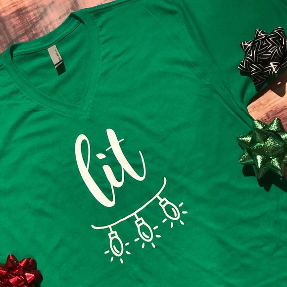 Tops - $10 SALE Christmas Green "Lit" Holiday Tee Shirt